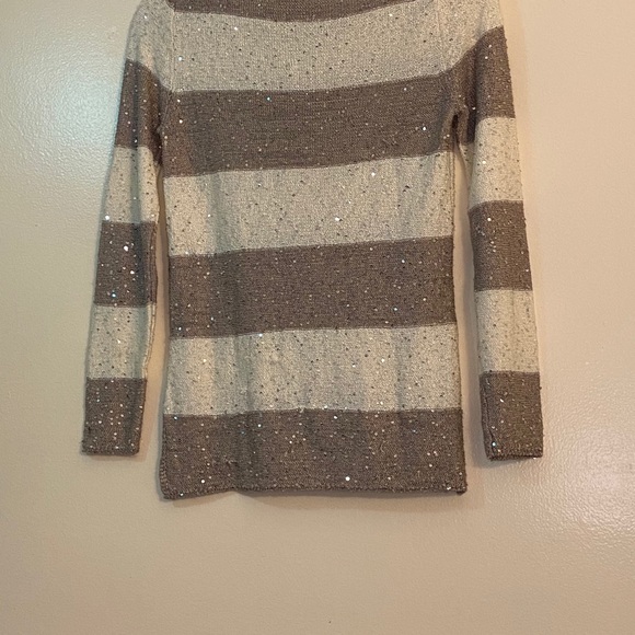 INC Sweater Cream Brown Sequin Round Neck Size S - Picture 3 of 3